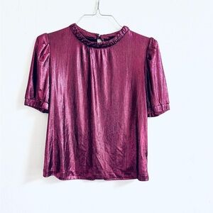 Metallic Pink Magenta Short Sleeve Top Mockneck Current Air Anthropologie